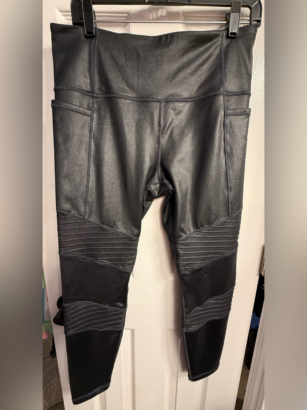Women’s Athleta large black Faux Leather Moto-Style Pants